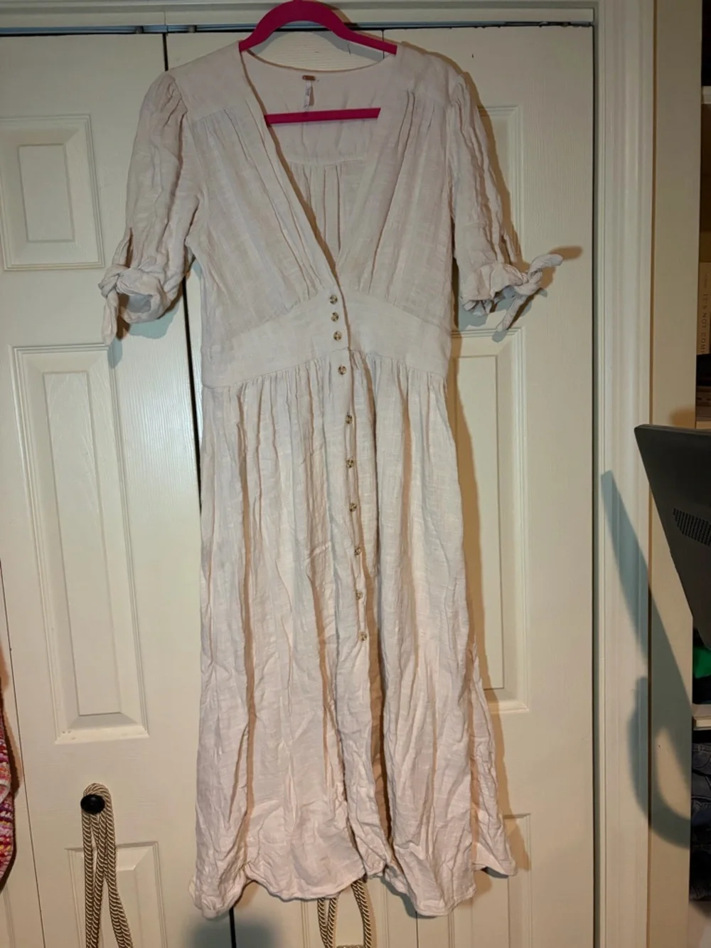 Free People Cream Button-Front Midi Dress - Picture 4 of 5